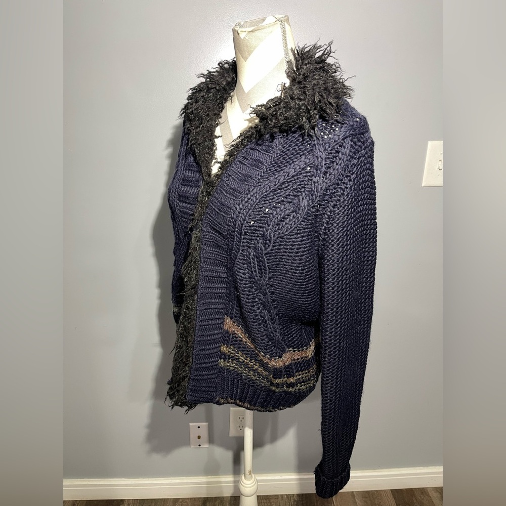Free People Navy Cardigan with Faux Fur Collar - Picture 2 of 14
